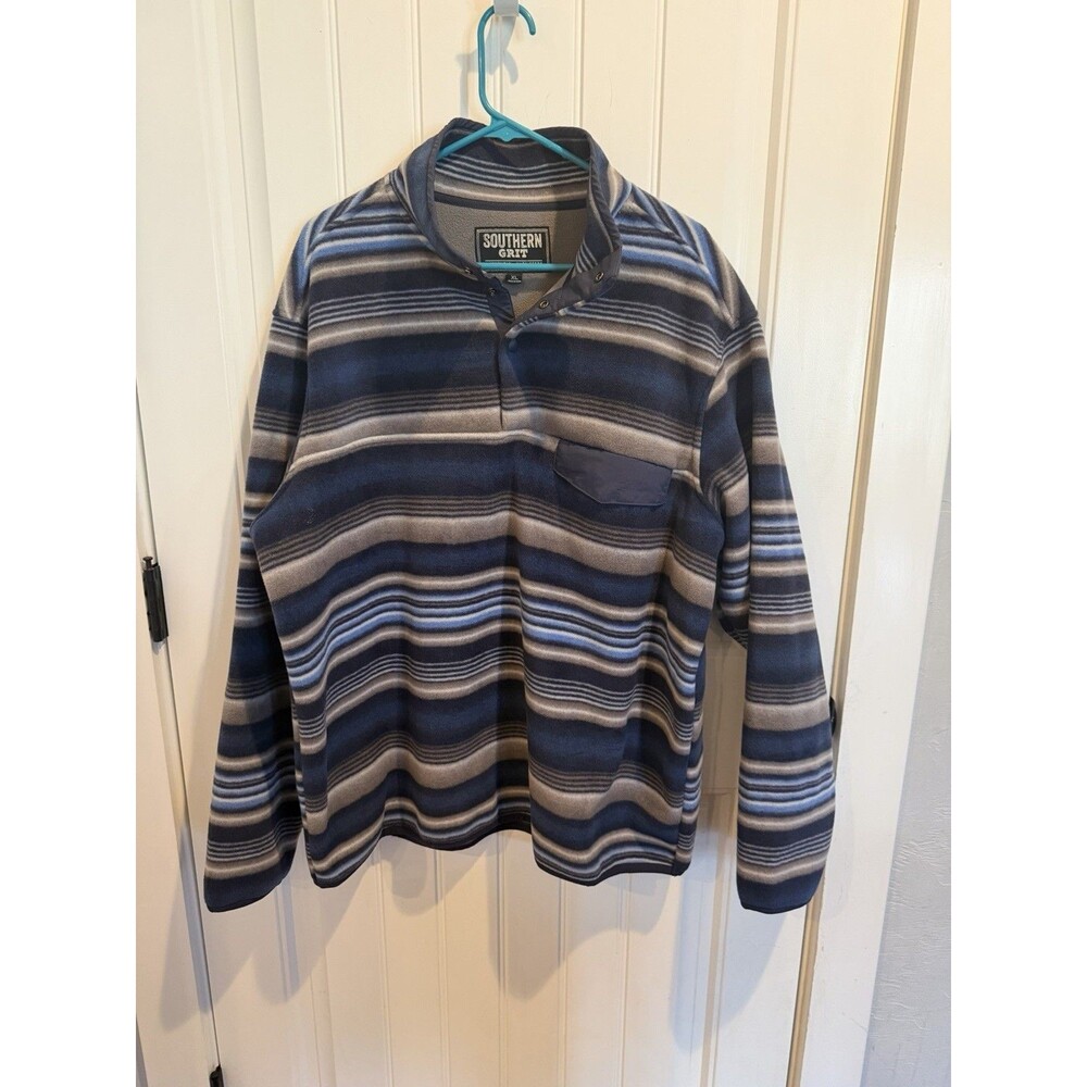 Southern Grit Men’s XL Striped Fleece Pullover Snap Neck Blue Grey NWOT